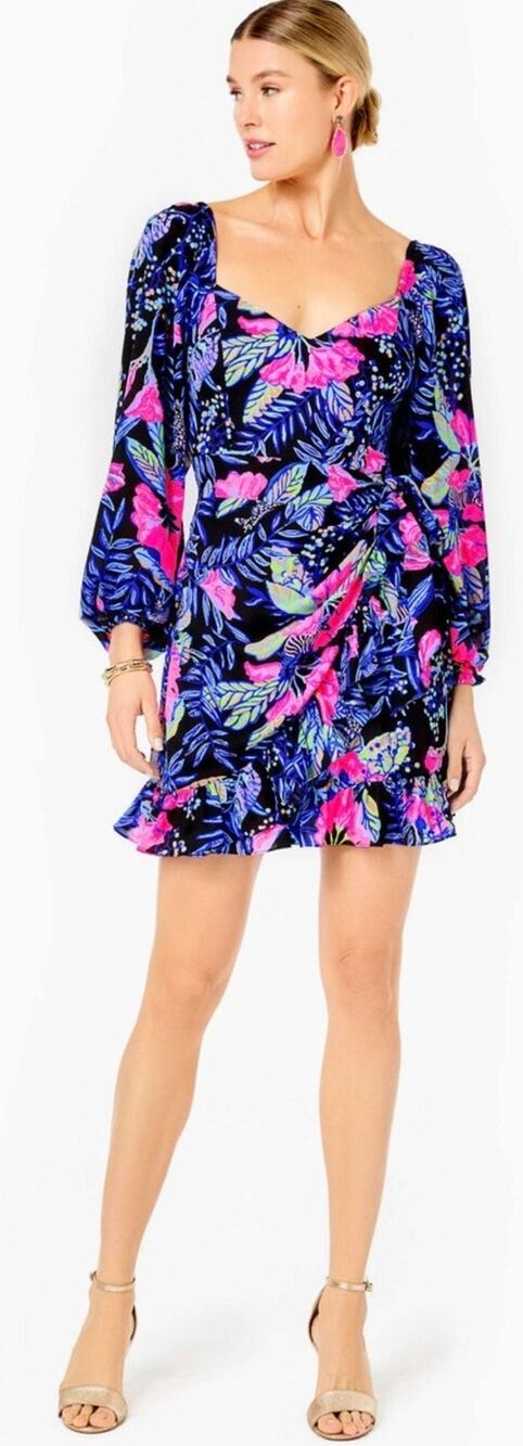 Lilly Pulitzer Lila dress Onyx Earned Stripes Size 16 ruffle detail resortwear